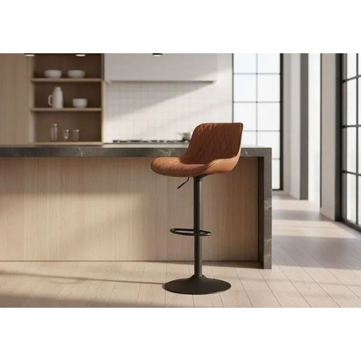 Banqueta Marron Barulich Tapizado Simil Cuero